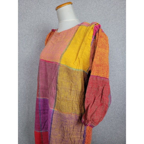 Vintage Adini Bright Plaid Color Block Cotton Shift  Dress Nepal‎ Large - Picture 5 of 11